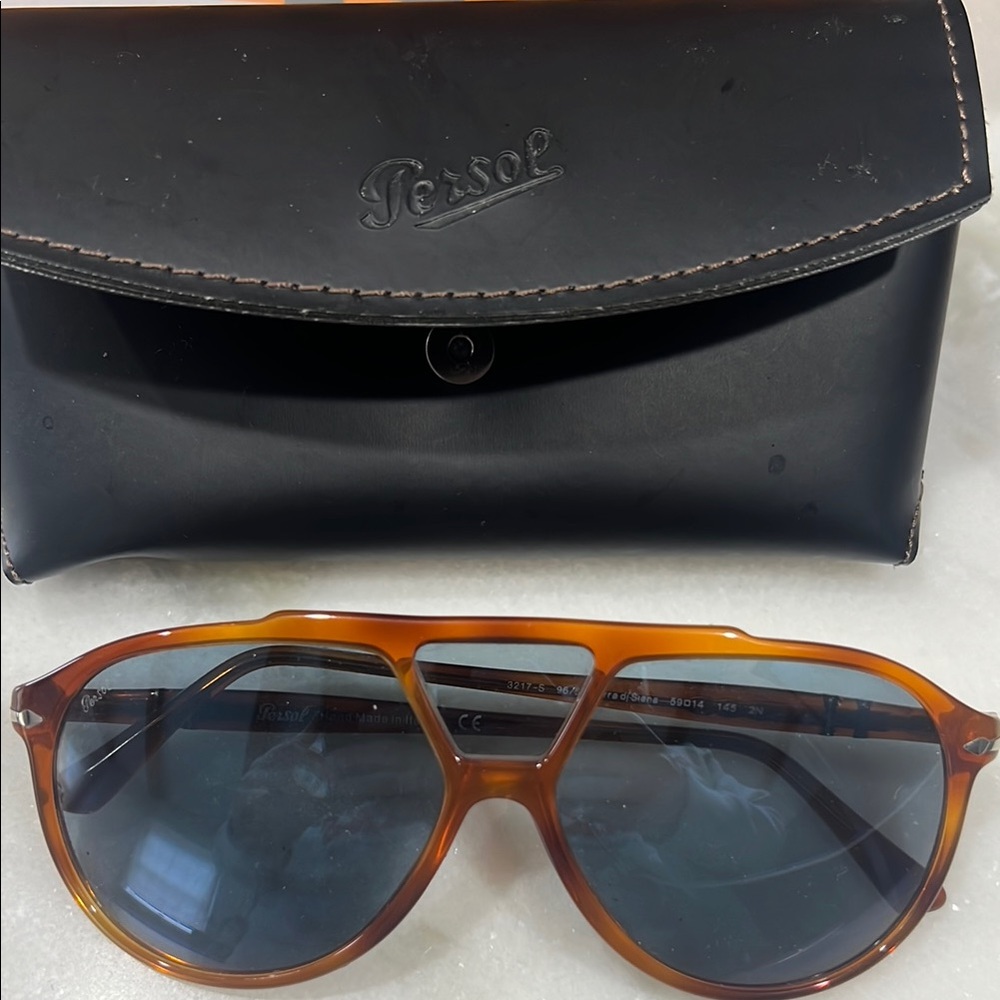 Persol tortoise sunglasses and Brown Leather case